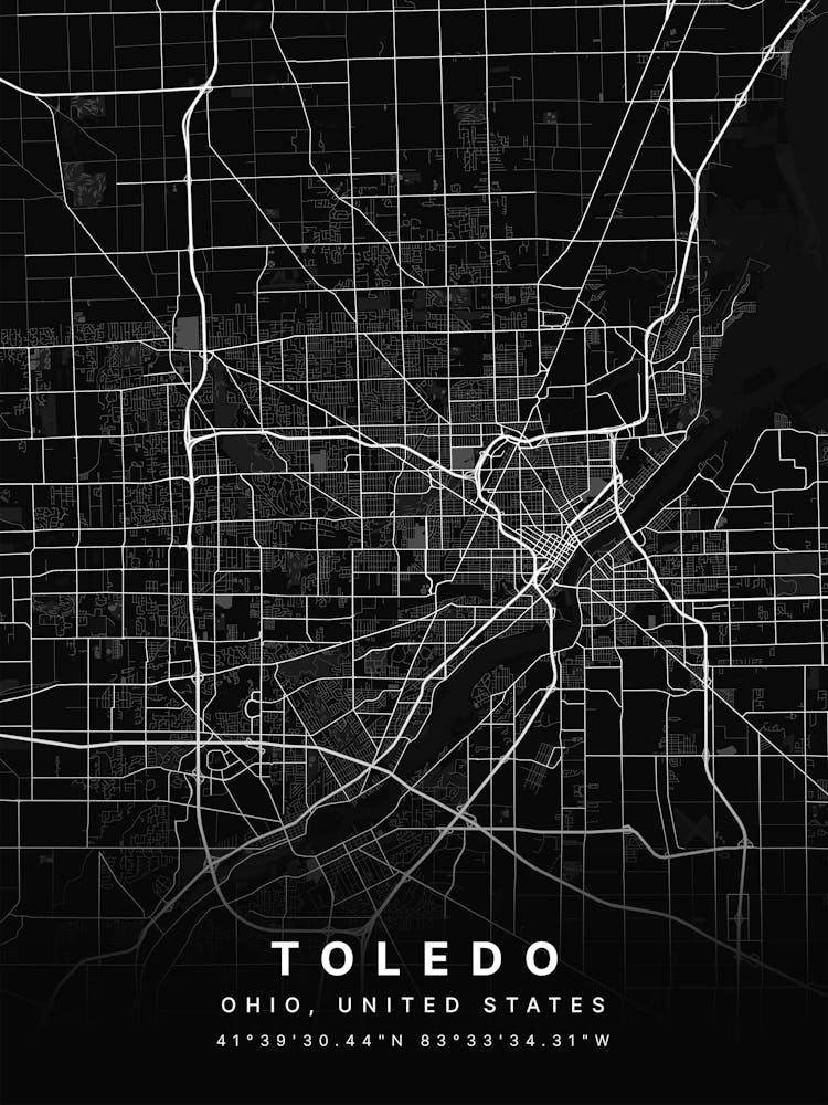 Toledo Spain Black Map