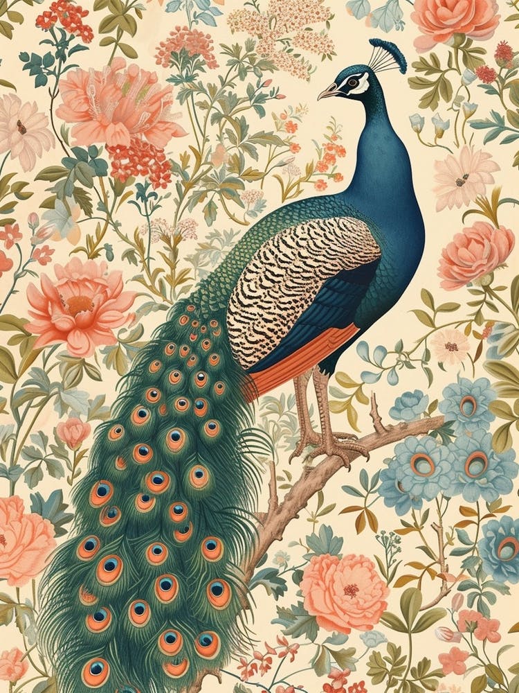 Sepia Blue & Blush Pink Peacock