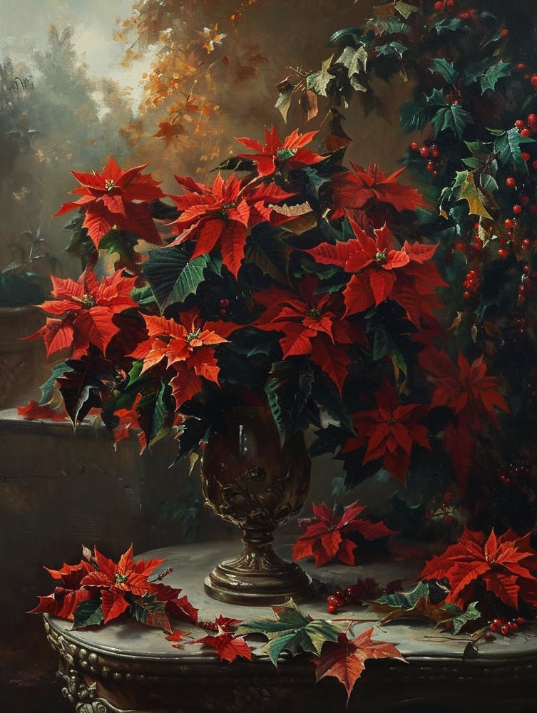 Baroque Floral Still Life Poinsettia 1