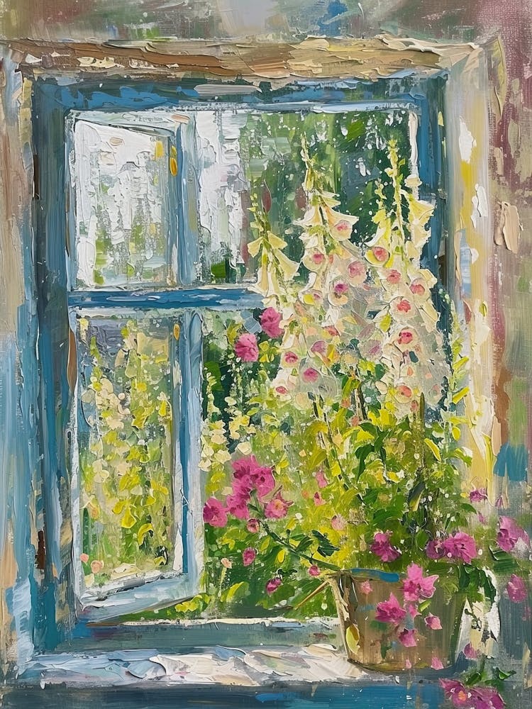 Foxglove Flowers On A Cottage Window 4