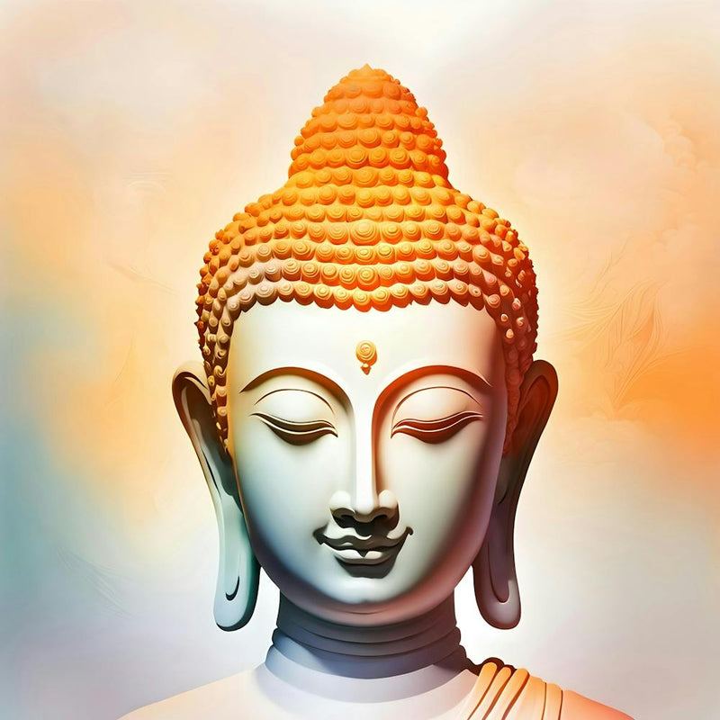 Buddha Face Peaceful Meditating Orange And White