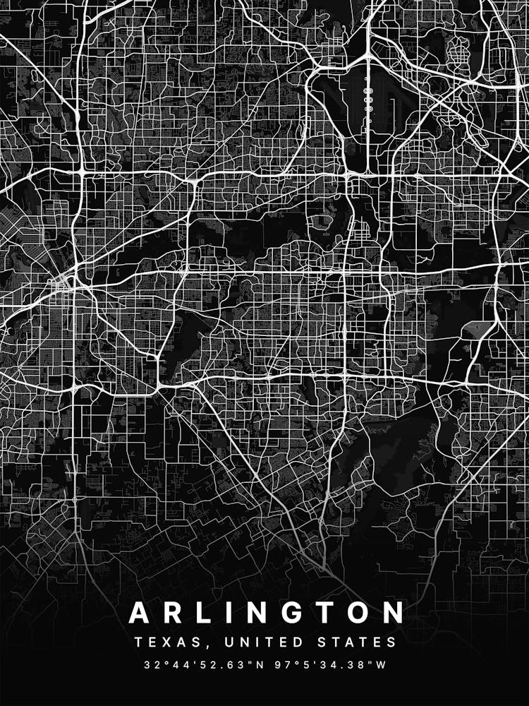 Arlington Texas USA Black Map