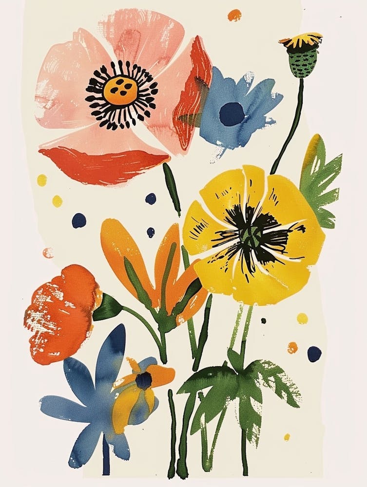 Gemalte Blumen Mohn 3