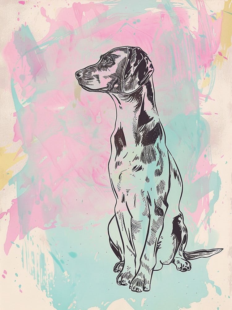 Pointer Dog Watercolour Line Illustration 2