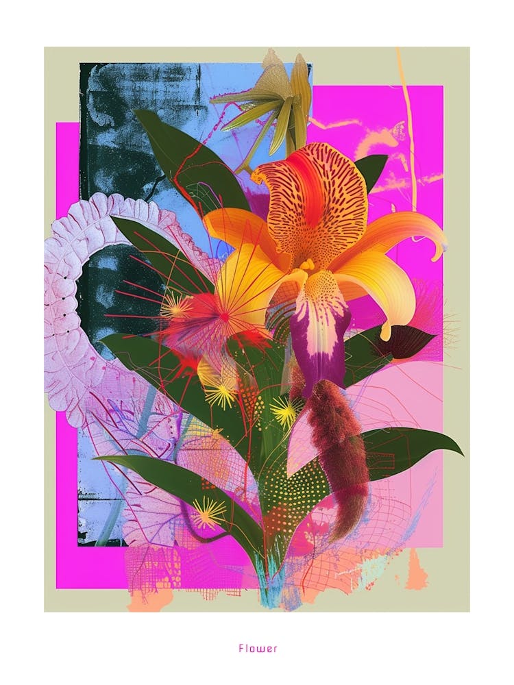 Blume 2 Neon Blumen-Collage Poster