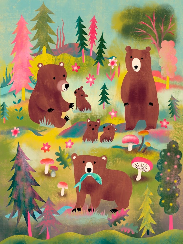 Brown Bears With Cubs