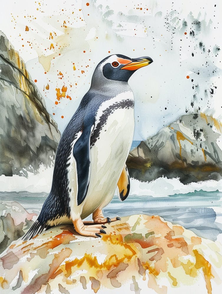 Humboldt Penguin Gold Harbour Watercolour Painting 1