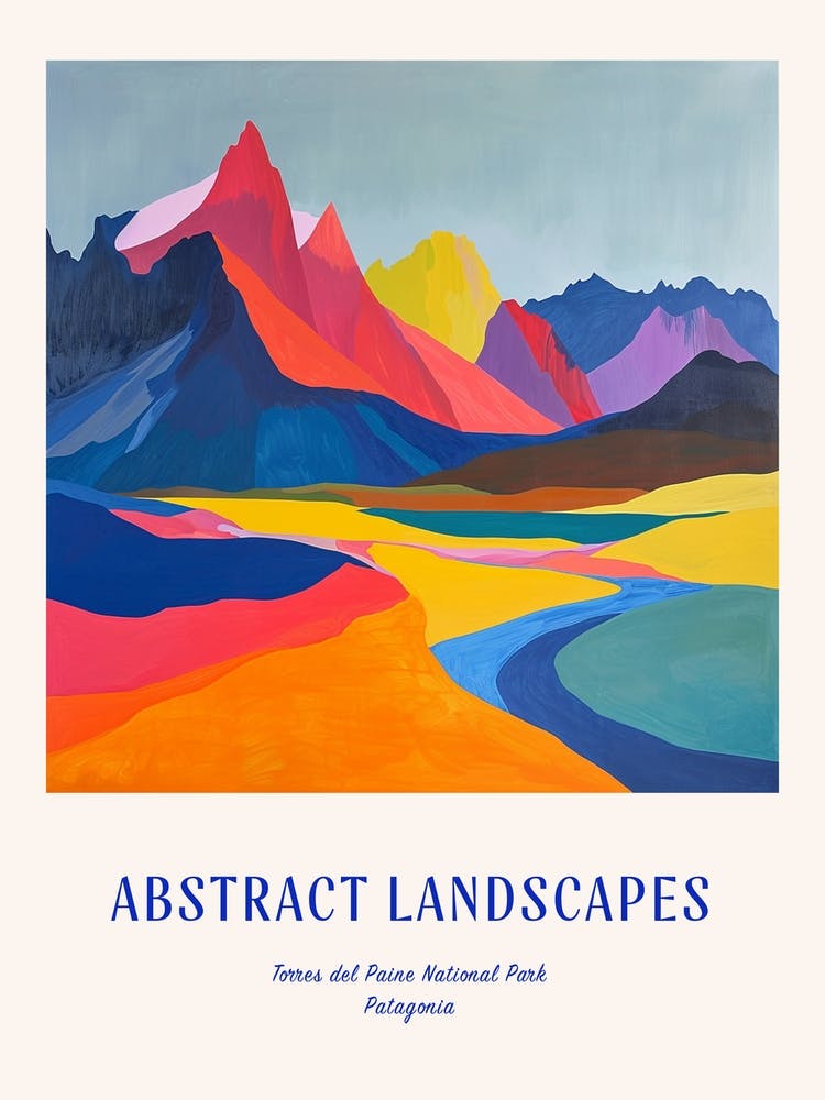Colourful Abstract Torres Del Paine National Park Patagonia 3 Poster Blue
