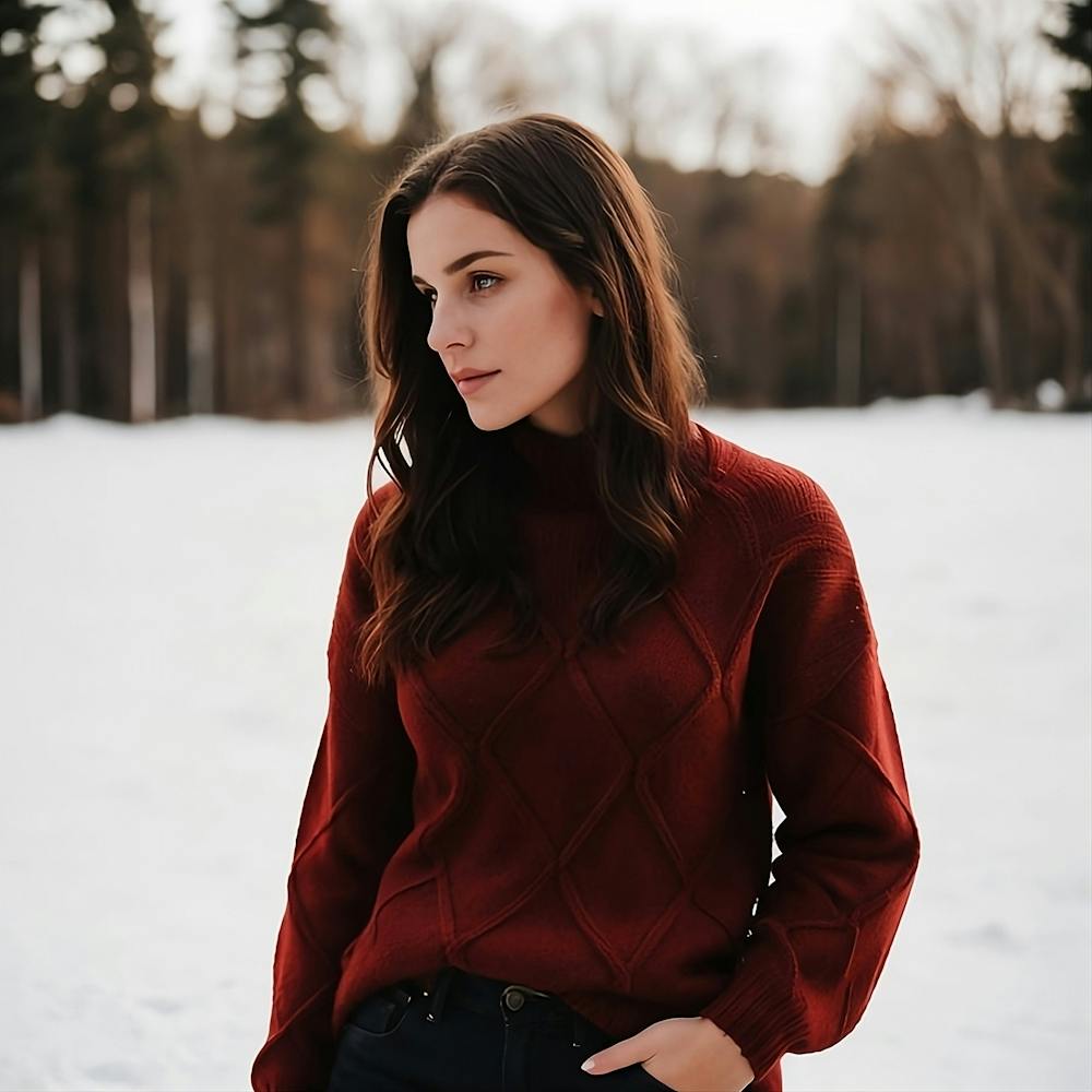 Frau in einem roten Pullover