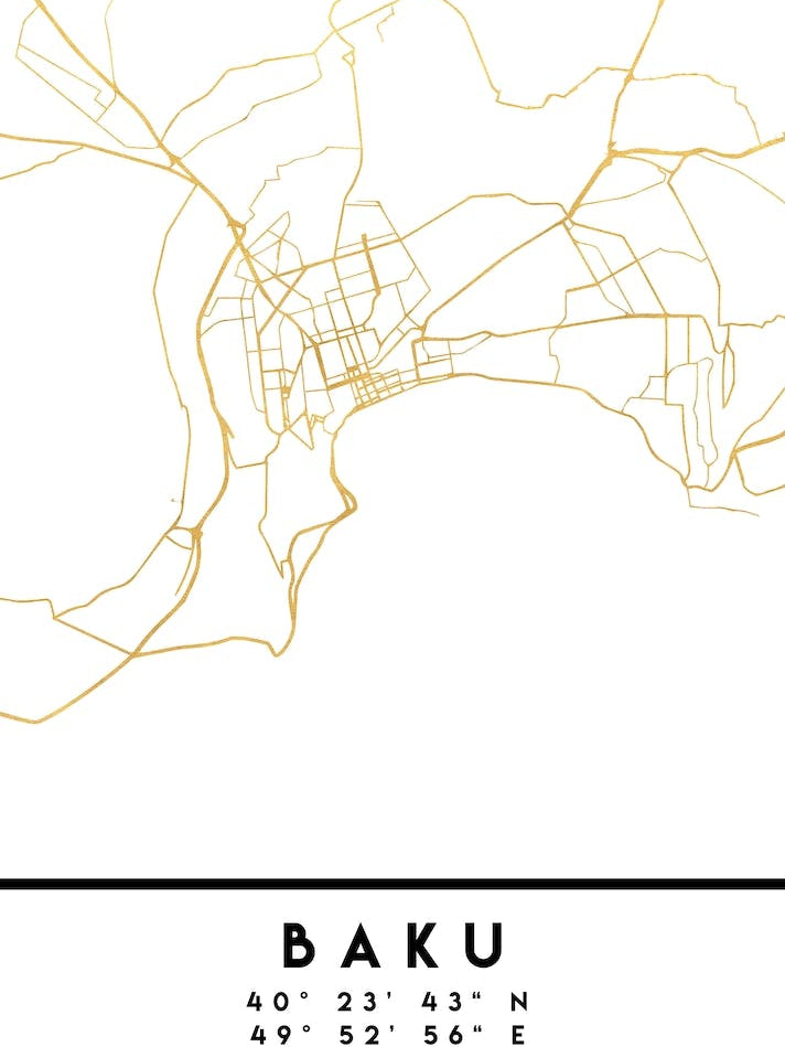 Baku Azerbaijan City Street Map Line