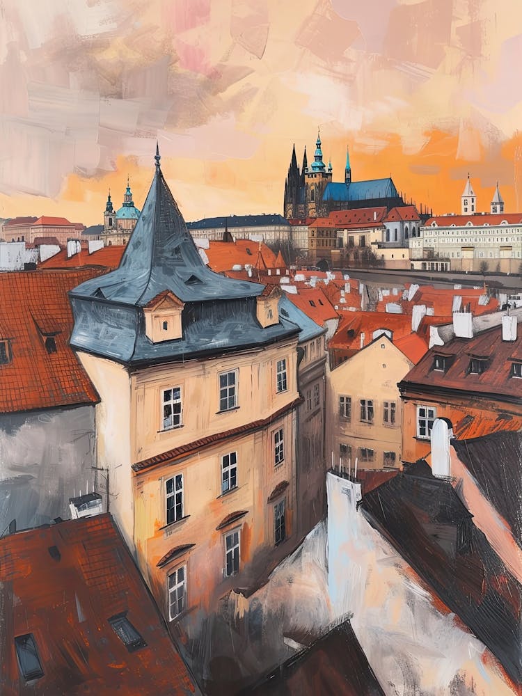 Prague Rooftops Morning Skyline 3