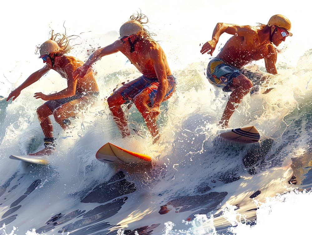 Surfers Riding A Wave