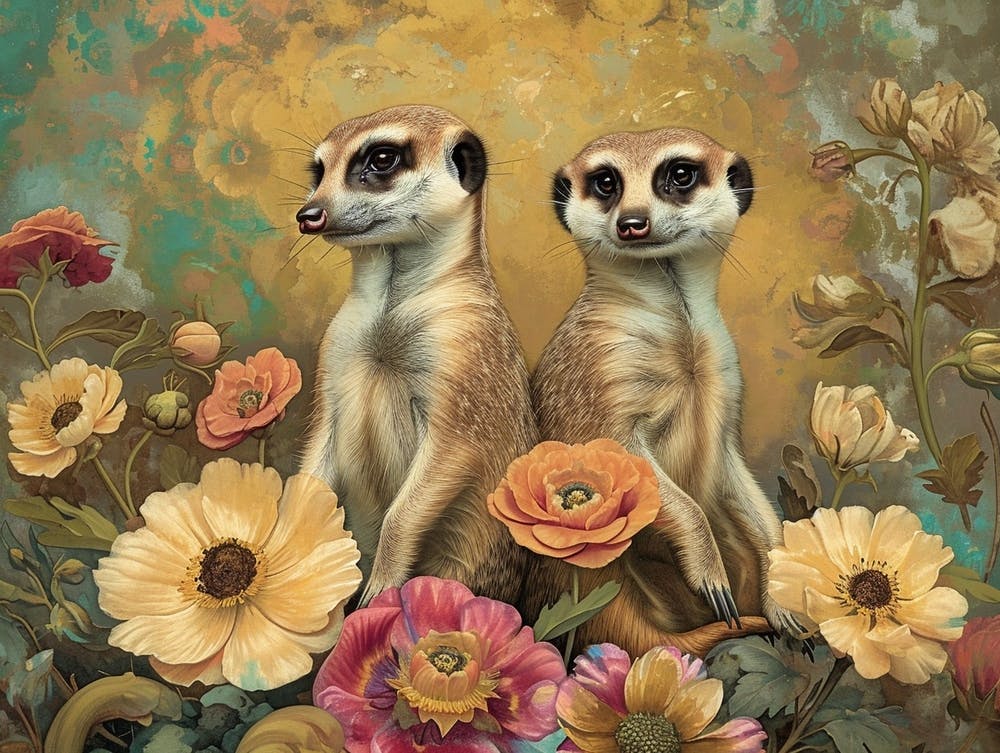 Floral Animal Illustration Meerkat 1