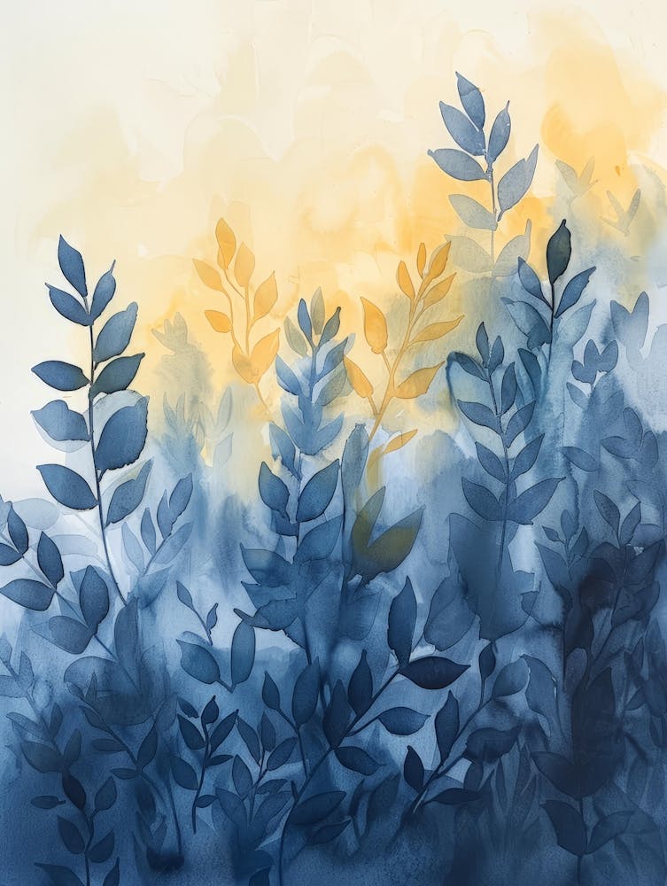 Blue And Yellow Watercolor Painting