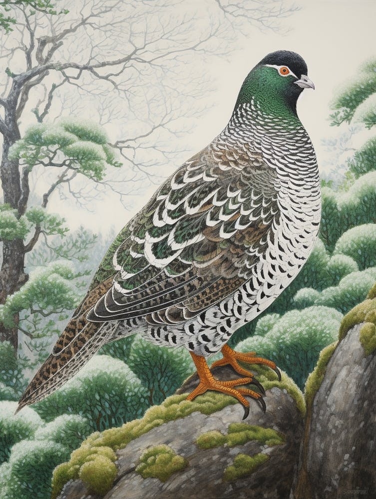 Ohara Koson Inspired Bird Painting Grouse 2