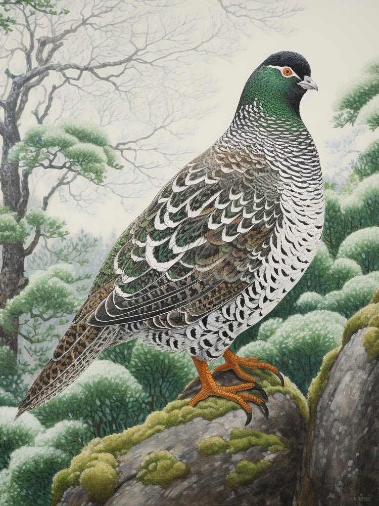 Ohara Koson Inspired Bird Painting Grouse 2