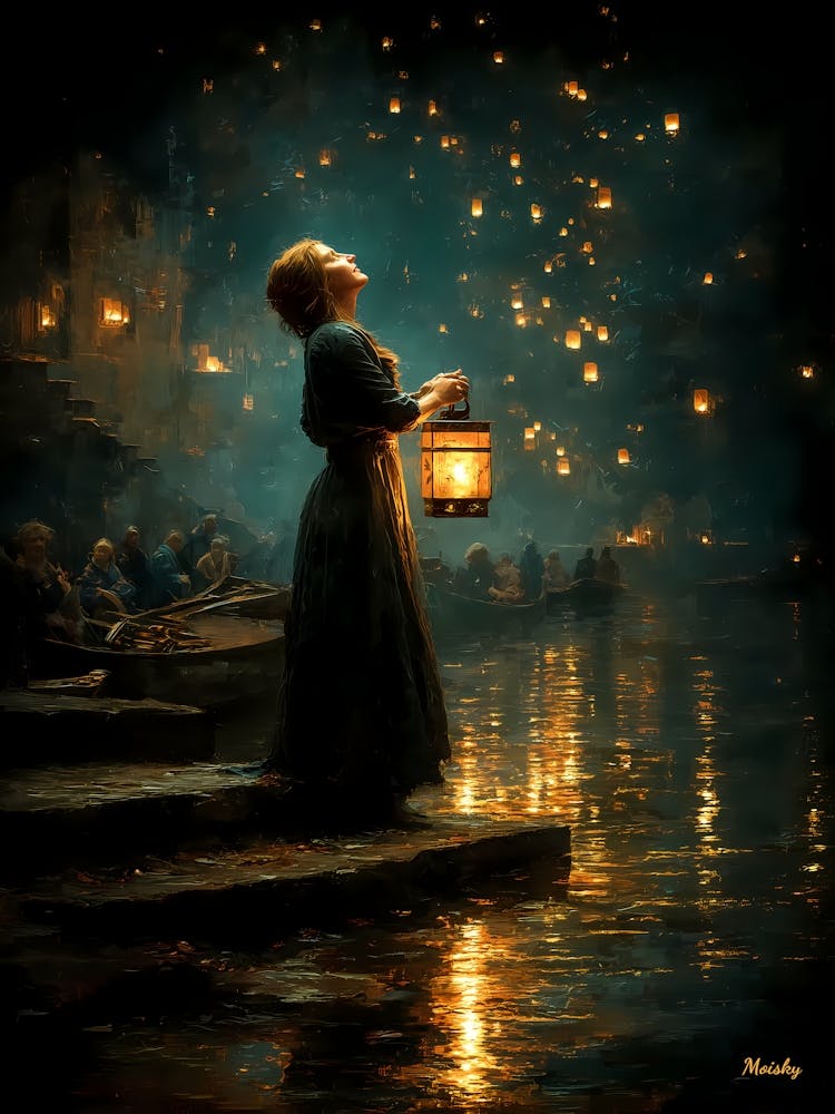 Lanterns of Longing, magical realism, fantasy art