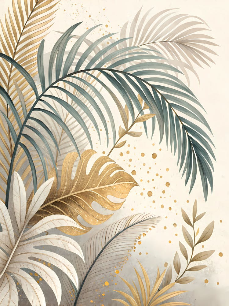 Tropische Goldpalmenblätter Neutrale Botanische Kunst