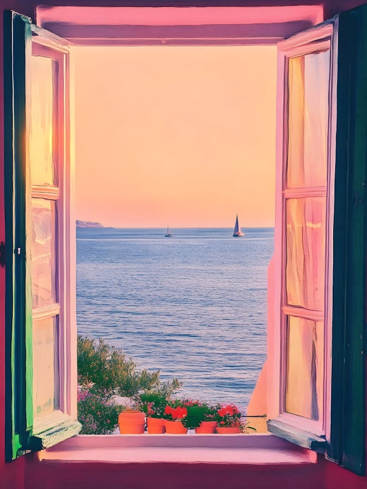 Open Window At Sunset
