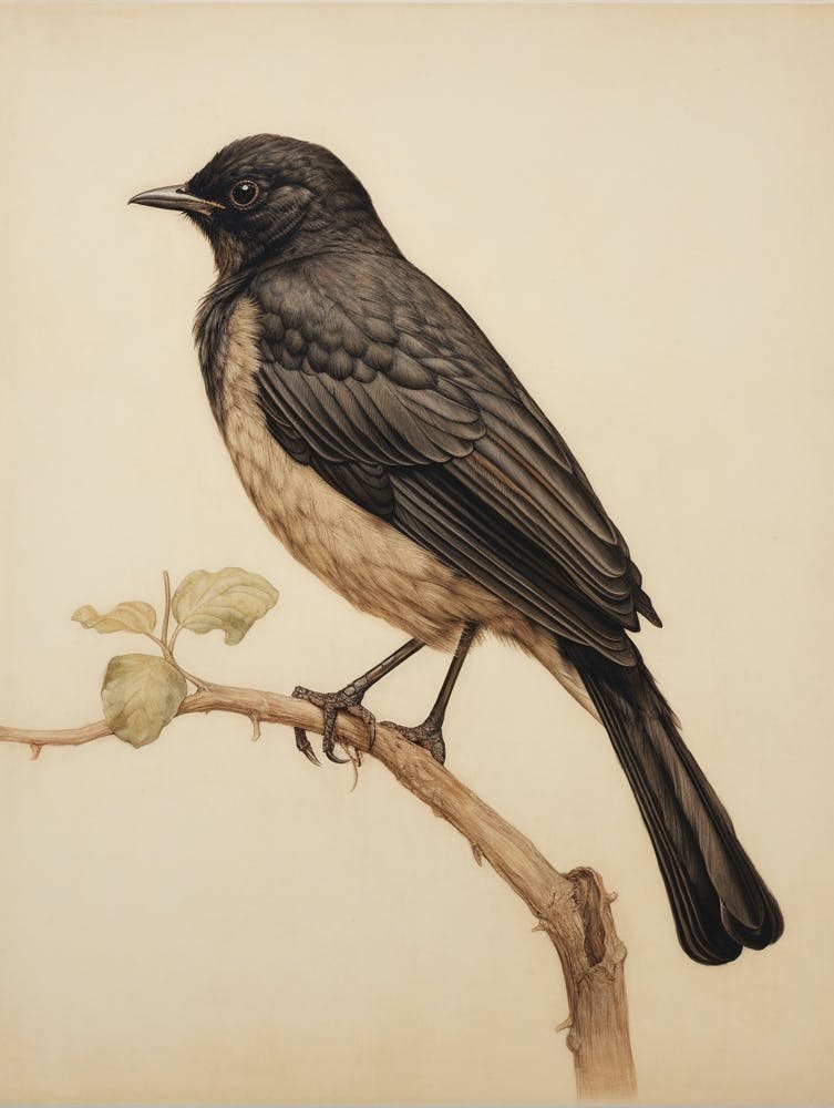 Vintage Vogelzeichnung Amsel 3