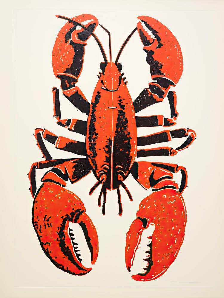 Lobster, Woodblock Animal  Drawing 2