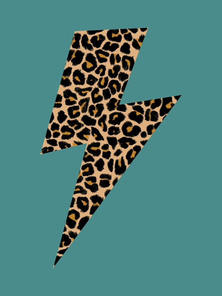 Lightning Bolt in Leopard Print on Teal