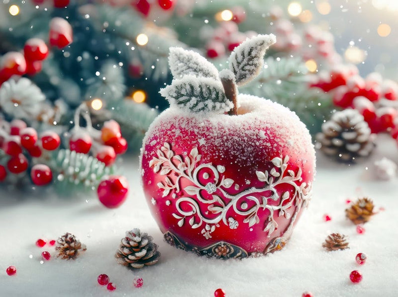 Luxury Red Apple in the white snow, winter theme