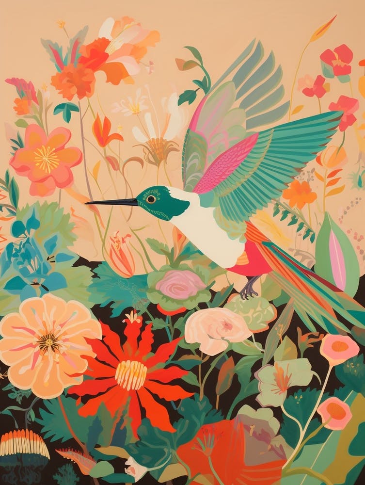 Maximalist Bird Painting Hummingbird 2