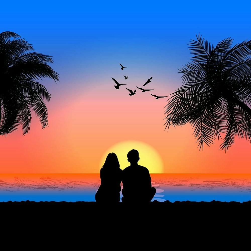 Silhouette Couple At Sunset Vector
