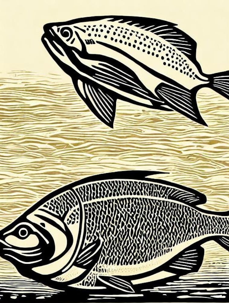 Piranha Linocut