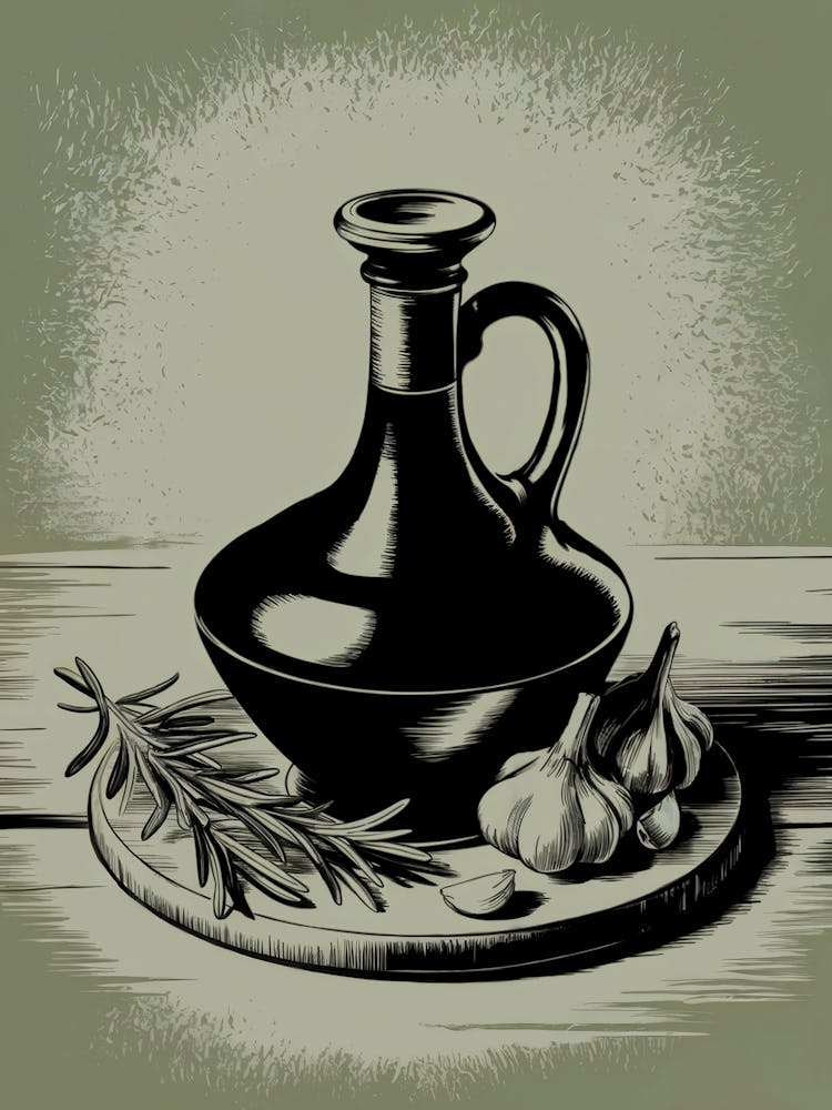 Vintage Olive Oil And Garlic