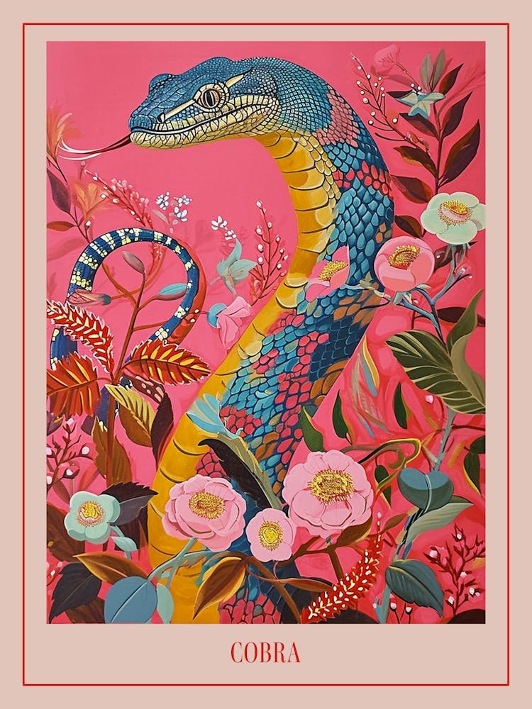 Floral Animal Painting Cobra 8 Poster