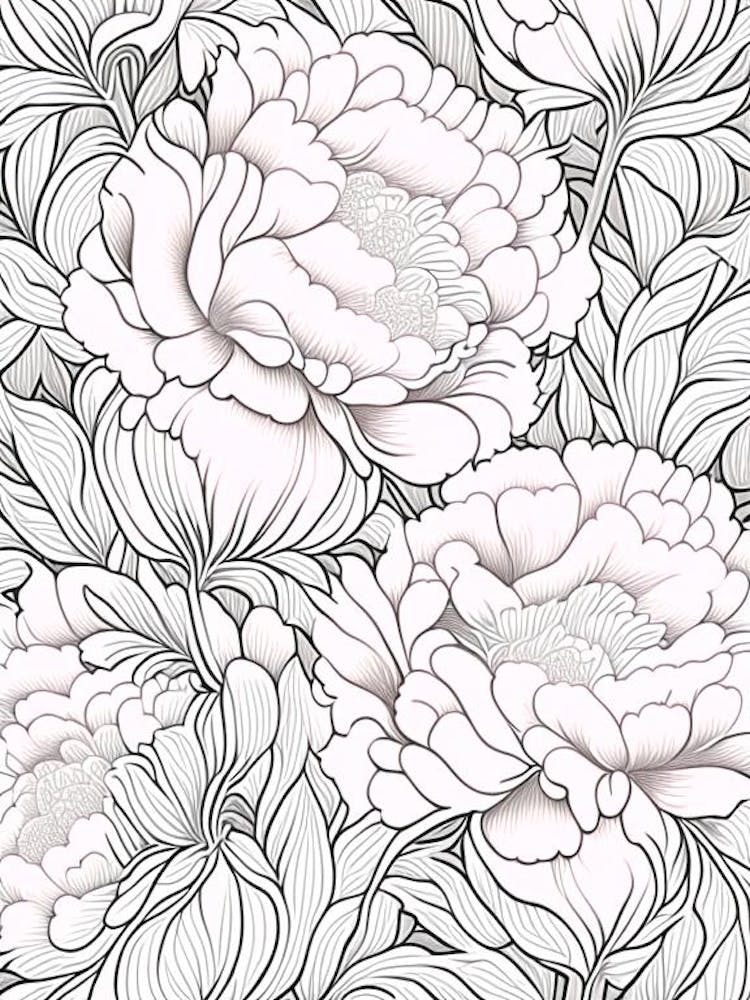 White Wings Peonies Pink 3 Drawing