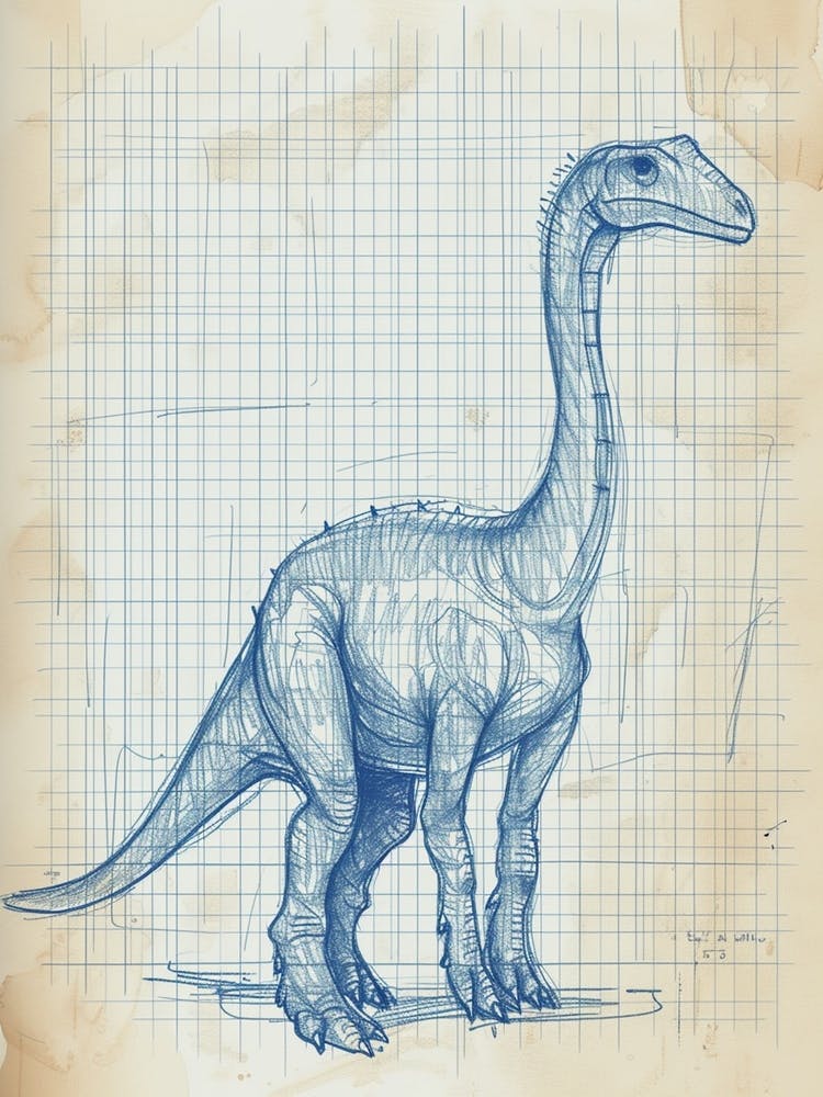 Dinosaur Blue Print Sketch Inspired