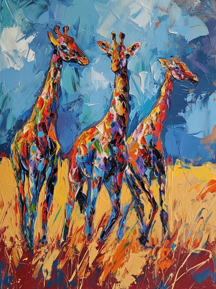 Brushstroke Impressionism Inspired Giraffes