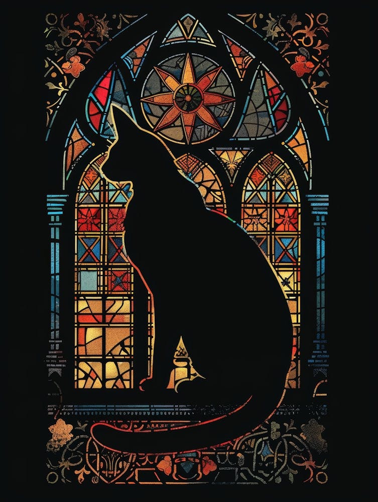 Cat In Stained Glass Window 17