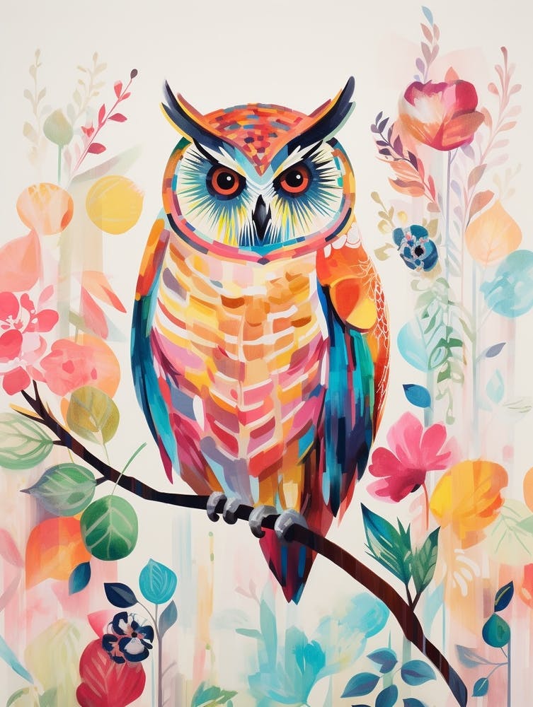 Bird Painting Collage Eastern Screech Owl 3