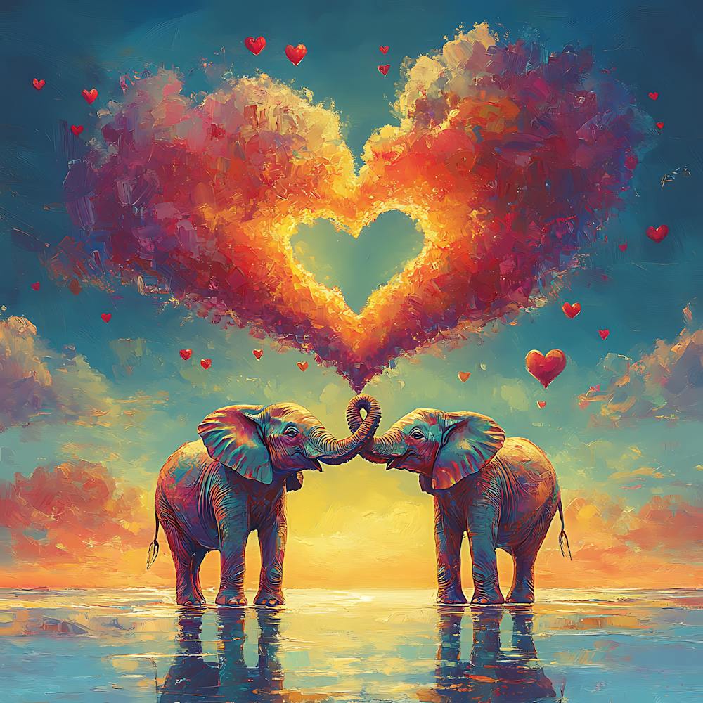 Love of Elephants Abstracted Under a Cloud of Hearts 2