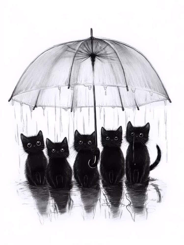 Black Cats Under Umbrella