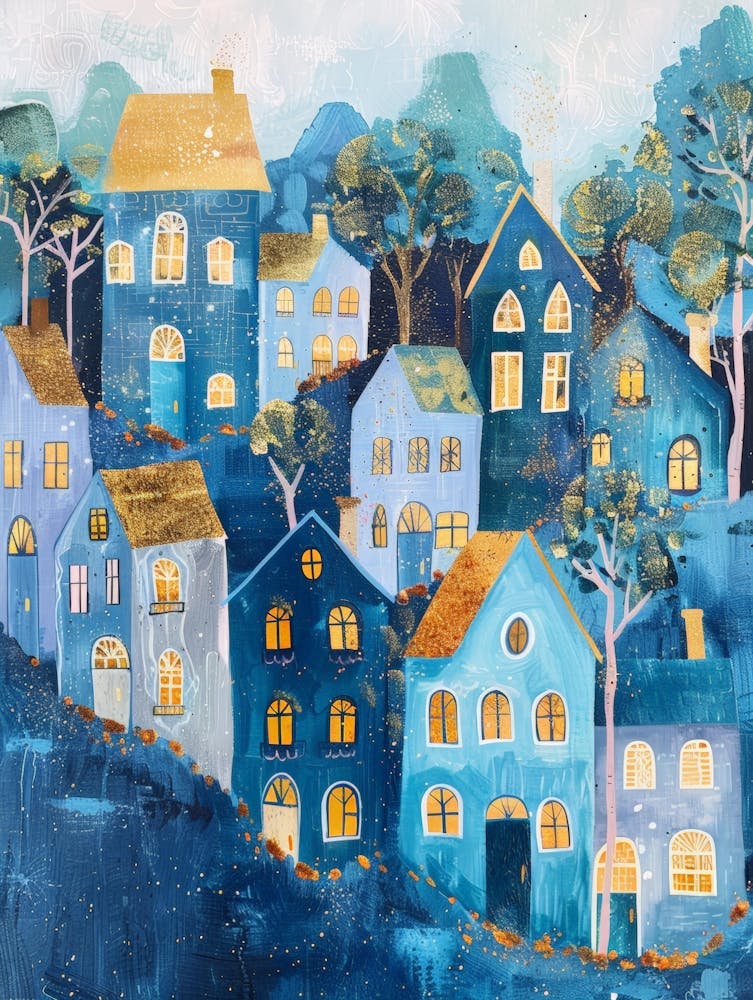 Blue Houses At Night 1