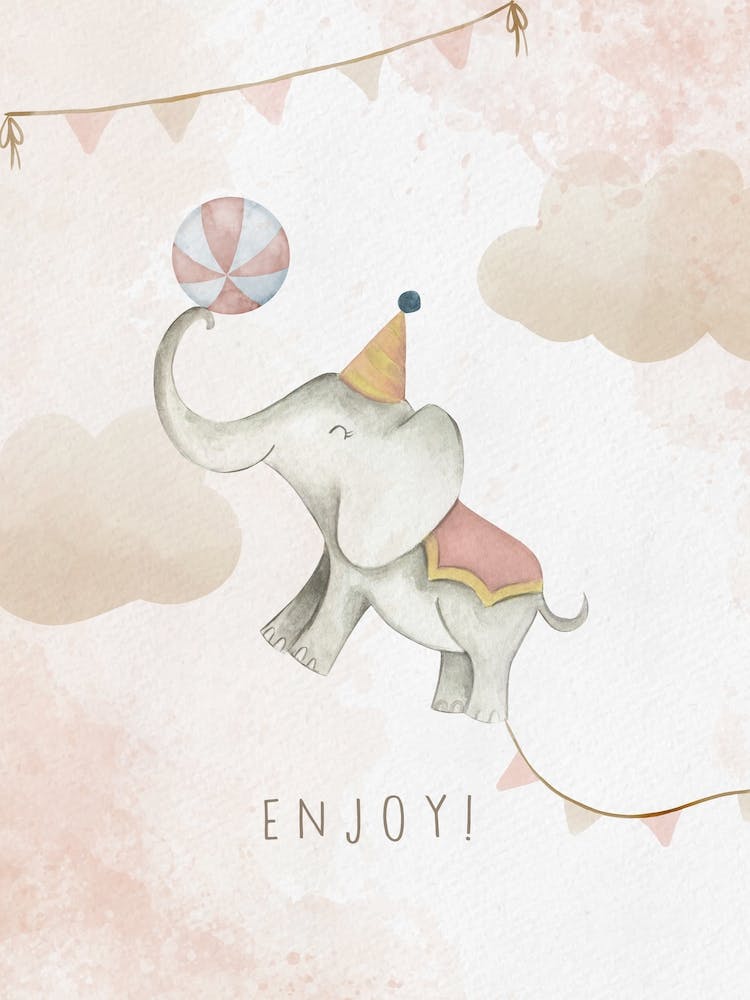 Elephant Nursery Poster - Watercolor Animal Wall Art For Kids Room