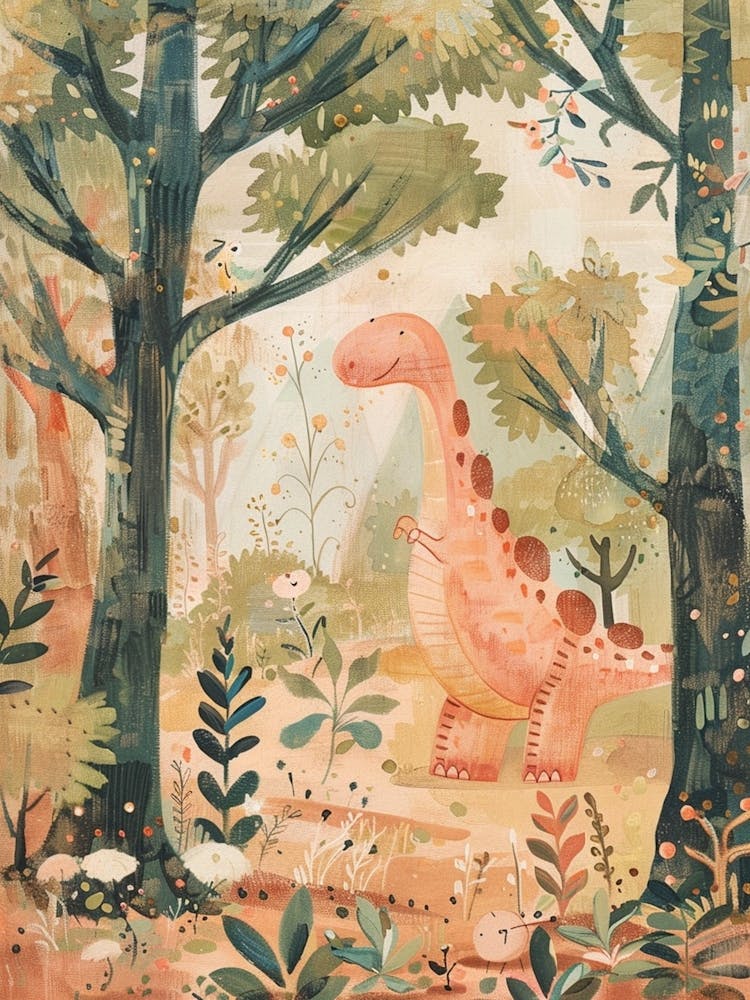 Dinosaur In The Trees Storybook Style Painting 2