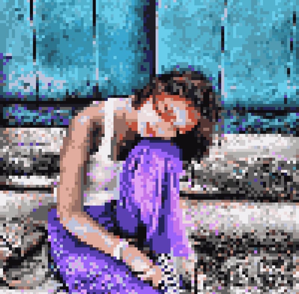 Girl Sitting On Steps By Person