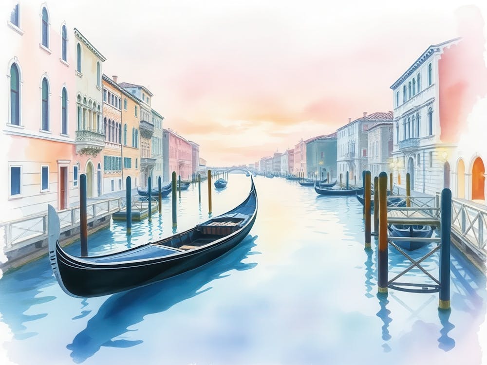Aquarell-Gondel in Venice