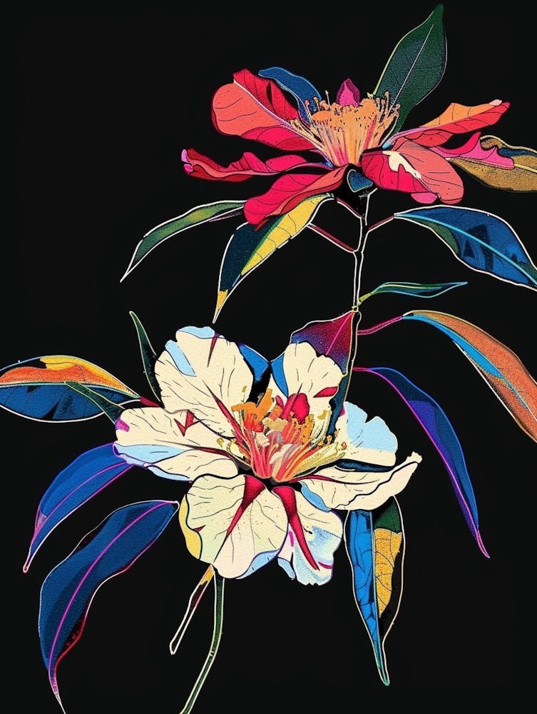 Neon Flowers On Black Camellia 4