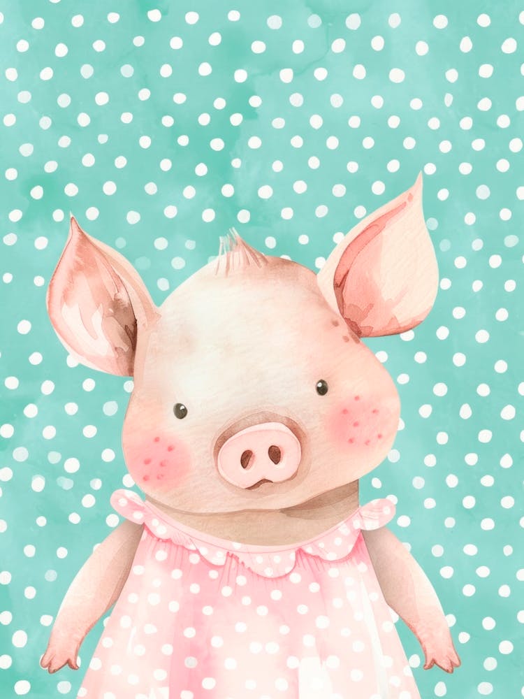 Little Baby Pig In A Dress. Whimsical Vintage Illustration, Kids Room