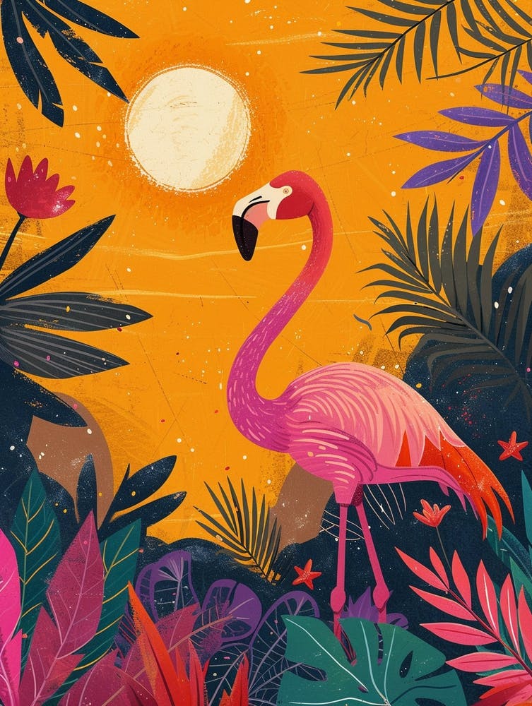 Greater Flamingo Las Coloradas Mexico Tropical Illustration 5