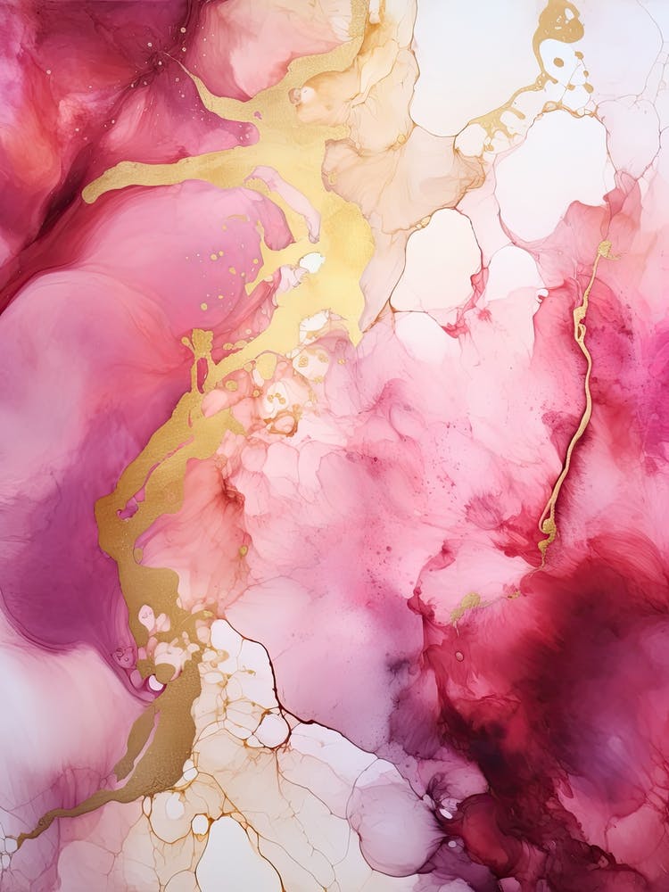 Pink, White, Gold Flow Asbtract Painting 3