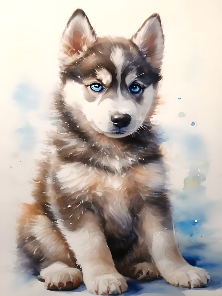 Watercolor Siberian Husky Puppy