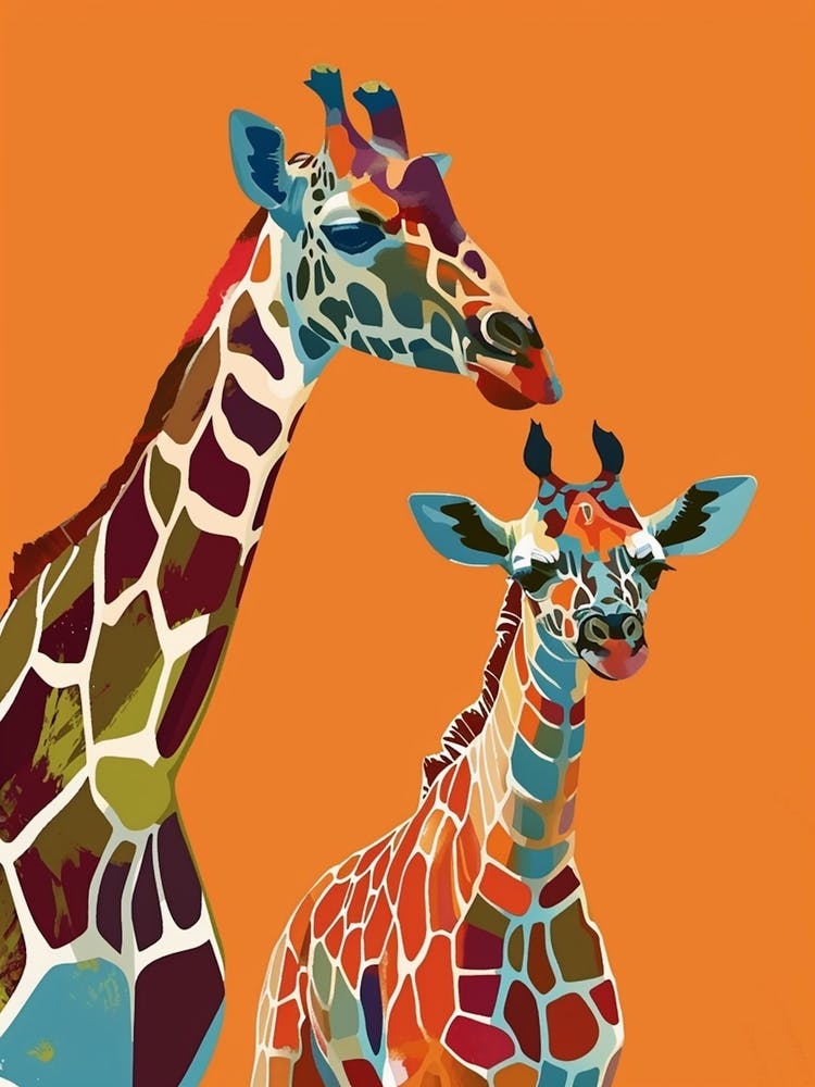 Giraffe & Calf Bold Colours 1